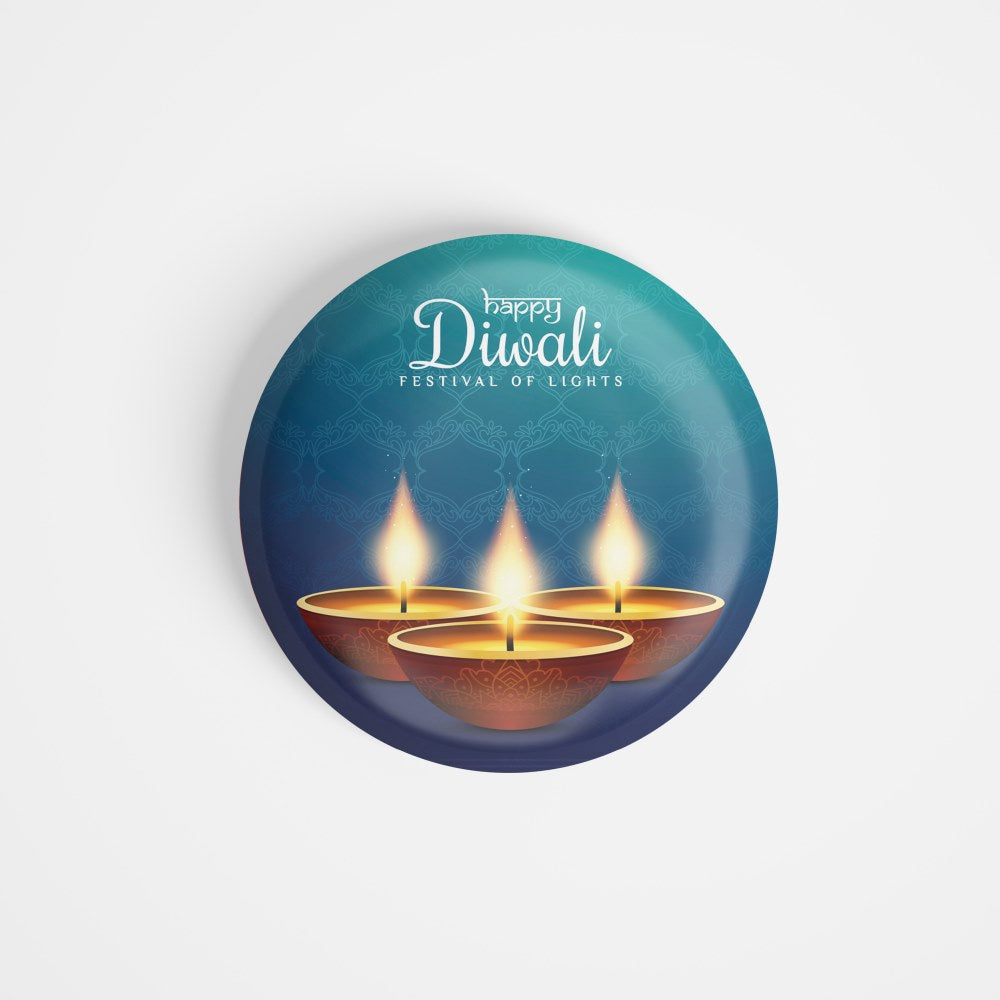 dhcrafts Round Fridge Magnet Blue Diwali D2 Glossy Finish Design Pack of 1 (75 mm)